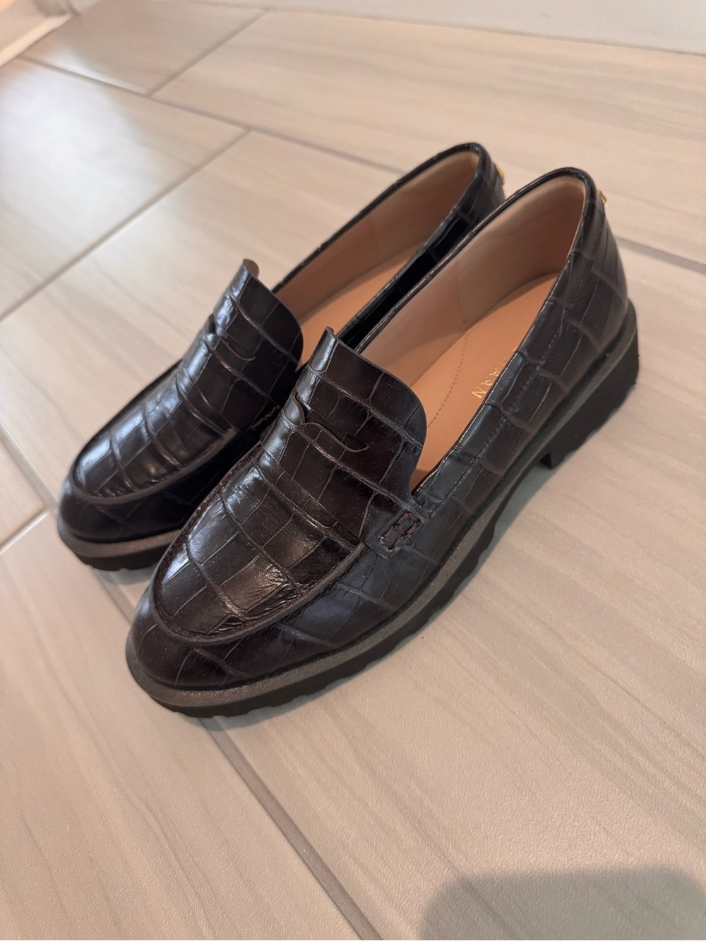 Cole Haan Women's Dark Brown Croc-Embossed Leather Loafers